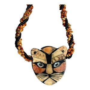 Vintage Lee Sands Large Tiger Head Pendant Necklace
